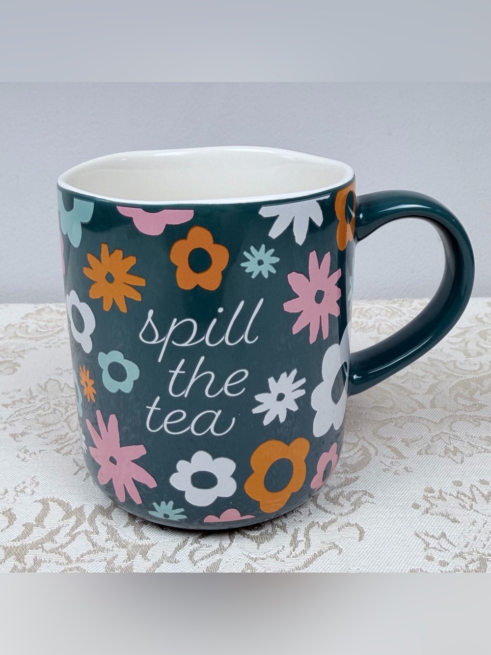 Opalhouse Dark Teal Floral 'Spill the Tea' Ceramic Mug